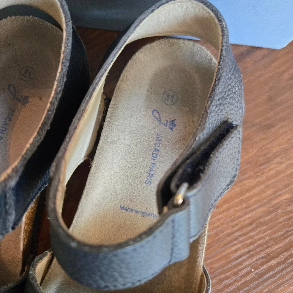 Jacadi Paris Foucault Navy Blue Leather Cork Footbed Sandals Kids Size 31 EU